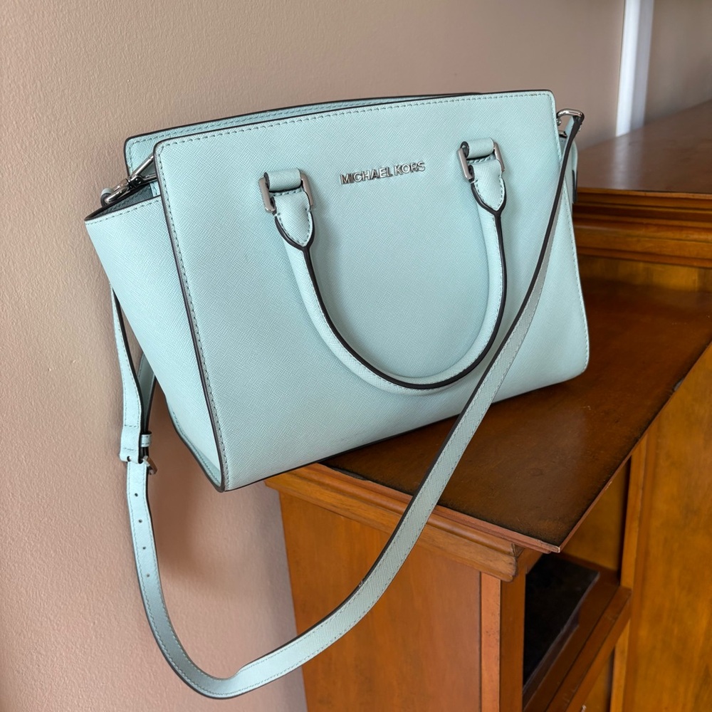 Michael Kors Mint Green Satchel with Structured Design